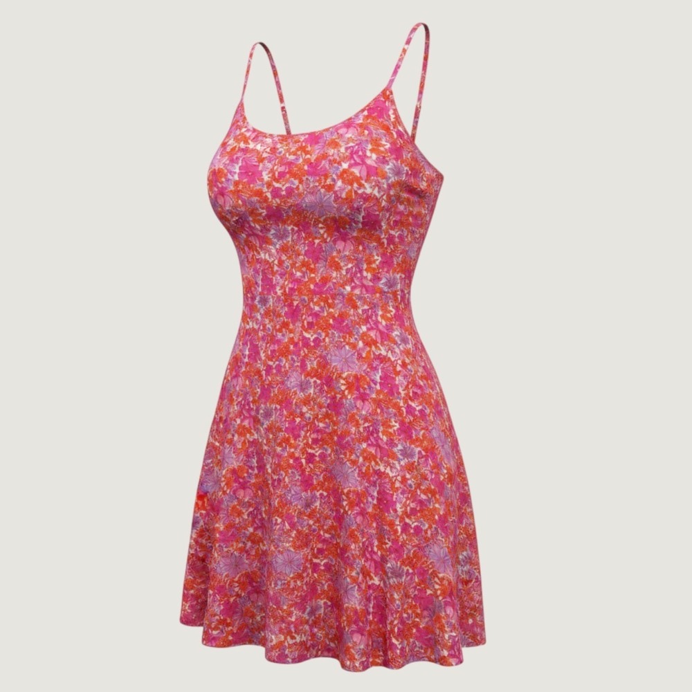 Tuckernuck Womens Pink Floral Linen Mini Dress Pockets Size M Sleeveless Lined